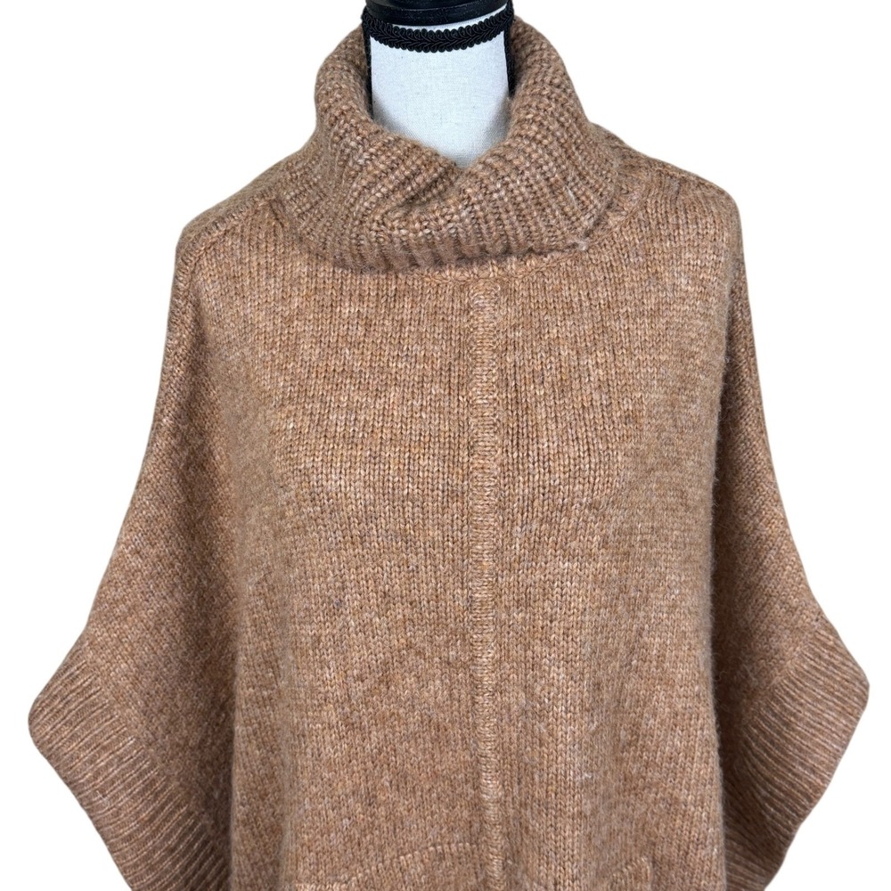 J.Crew Poncho Sweater Womens S/M Brown Merino Alpaca Wool Turtleneck Oversized - Picture 9 of 11